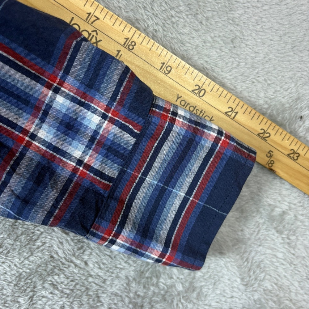 Under 5'10 Shirt Mens M Button Down Plaid Navy Blue Casual Tailored Fit - Picture 6 of 7